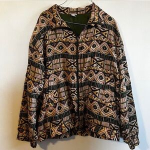 Vintage Fuda International aztec geometric Pattern silk zipup Jacket